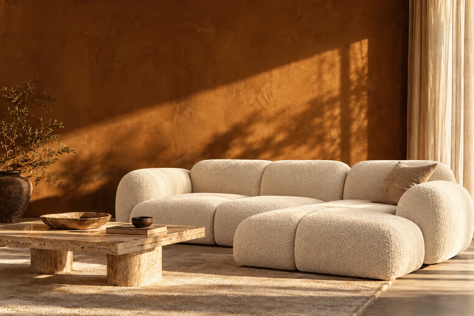 The same illustrative room with an ivory sofa
